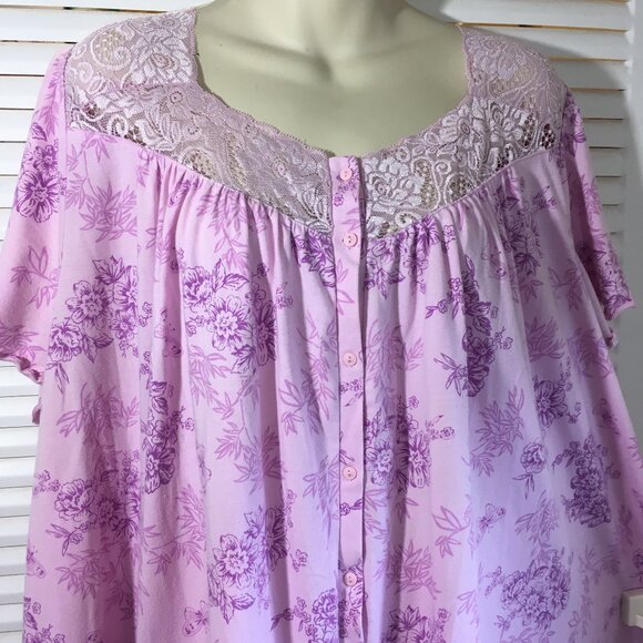 Sx 3x pink knit robe  floral short Sleeve fashion bug button up chest 66" - Picture 2 of 5